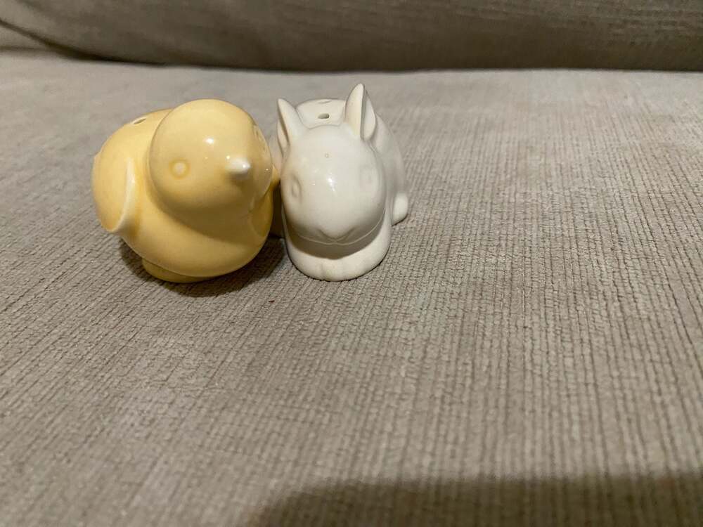 Hallmark Easter Chick and Bunny Ceramic Salt and Pepper Shakers Set